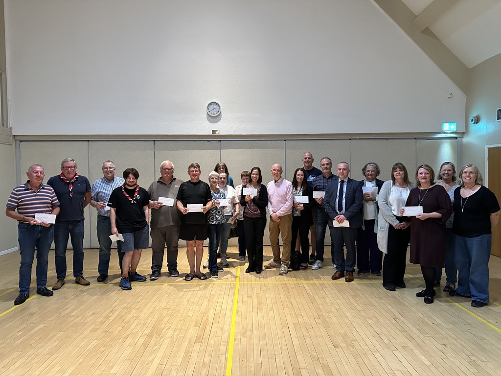 Old Basing & Lychpit Carnivsal members and representatives from each organisation with their cheques