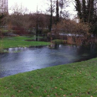 Eastrop Park burst river bank - Feb 2014 © Kevin Curtis